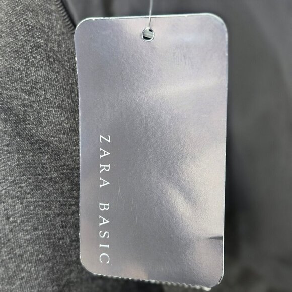 Zara Basic Sz Med Black Faux Leather Front Dress Gray Jersey Short Sleeves NWT - Picture 11 of 13